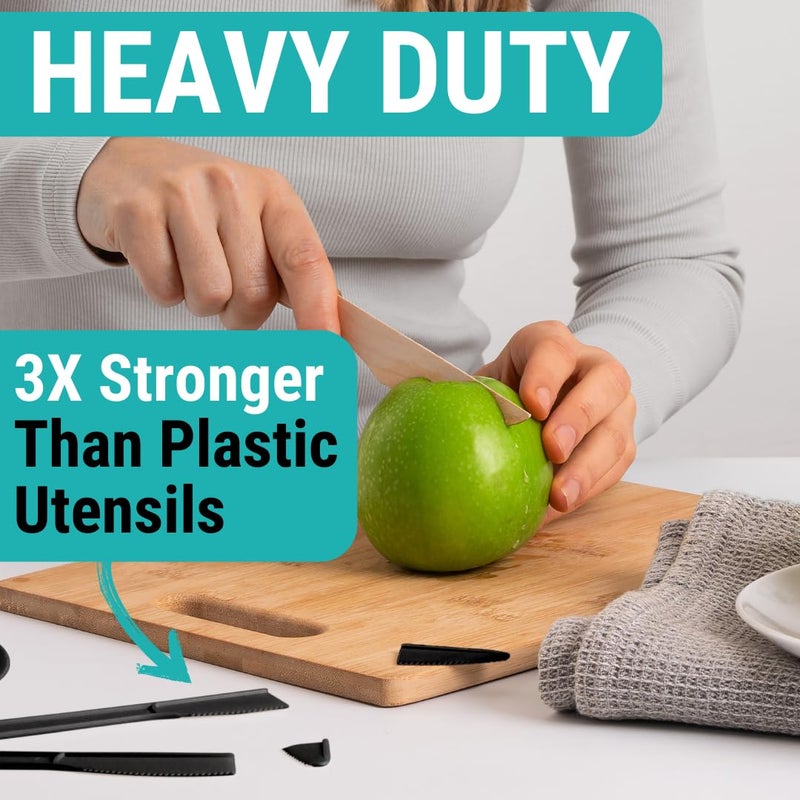 EarthClusive 300pcs Disposable Wooden Cutlery Set (150 Forks, 100 Spoons, 50 Knives) Our Heavy Duty Compostable Wood Utensils is FSC Certified Protecting Forests. Zero Plastic Cutlery For Any Occasion - Image 2
